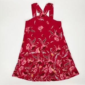 LOFT Criss Cross Neck Floral Paisley Print Knit Swing Dress